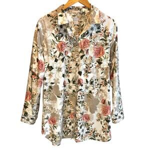 Chico's No Iron Chic Stretch Floral Button Down Tunic Top - size 3 (US 16)